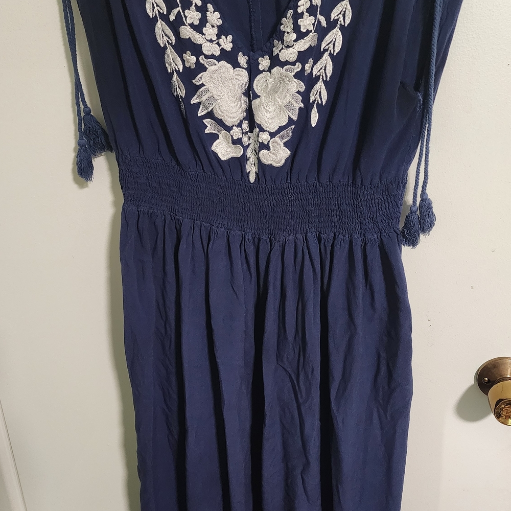 Ananda Design Navy Maxi Dress with White Embroidery